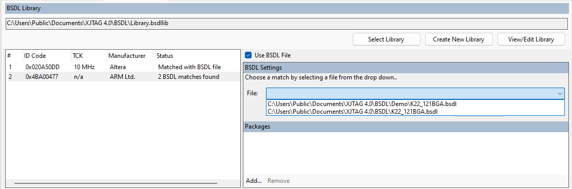 Choose BSDL file from list of matches