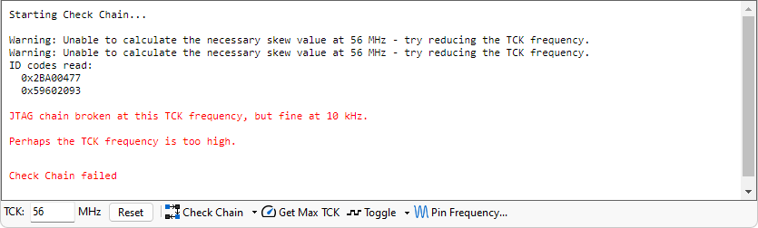 Message: TCK frequency too high