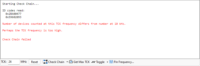 Message: TCK frequency too high.
