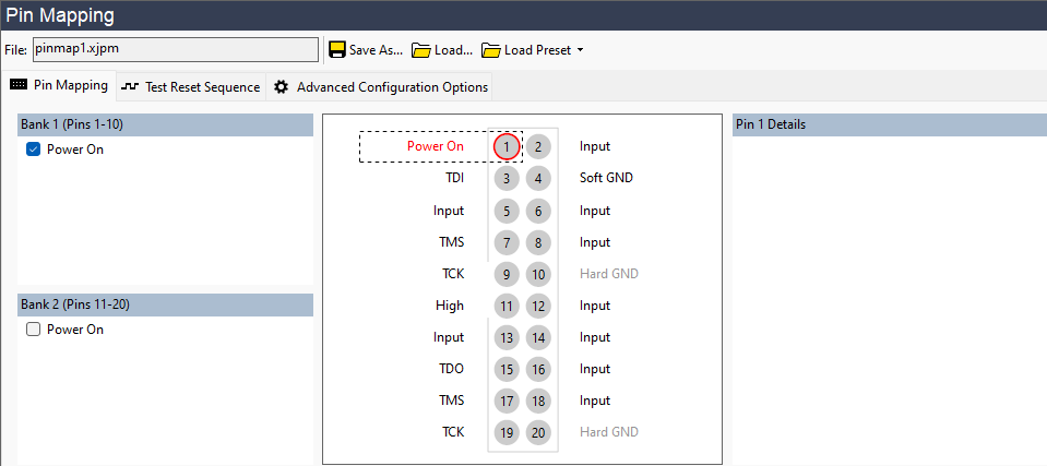 Pinmap for linked JTAG chains