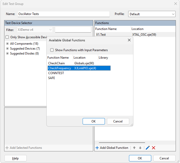 Edit Test Group dialog