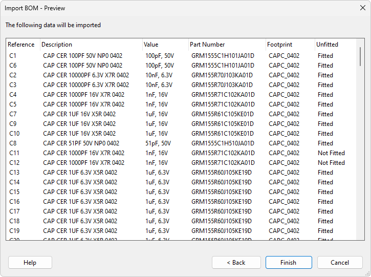 Import BOM - preview