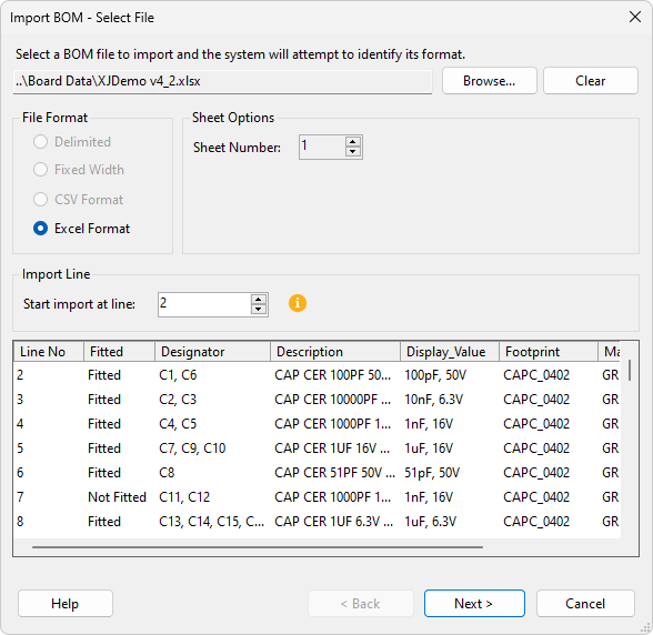 Import BOM - select BOM file