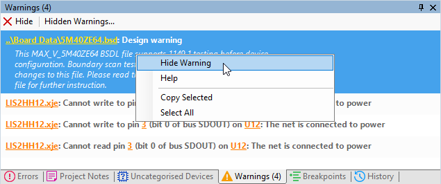 Hiding BSDL project warning