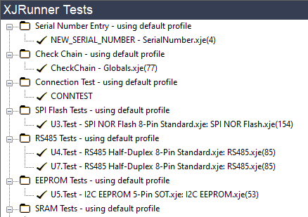 Test list with serial number entry