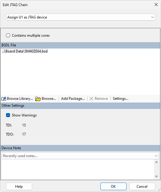Edit JTAG Chain dialog