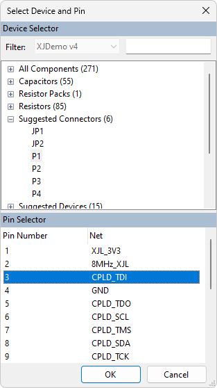 Pin Selection dialog