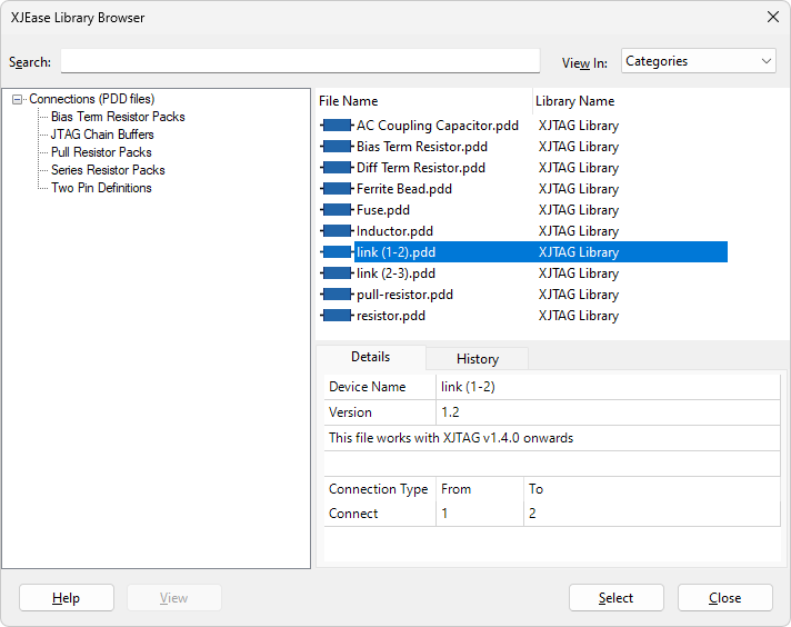 XJEase Library Browser dialog
