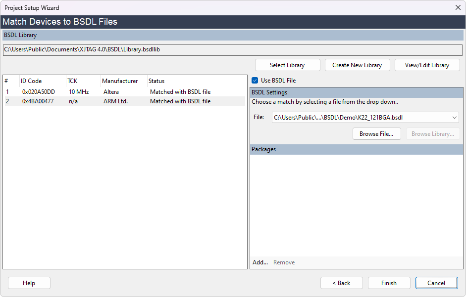 Project Setup Wizard - Match BSDL files