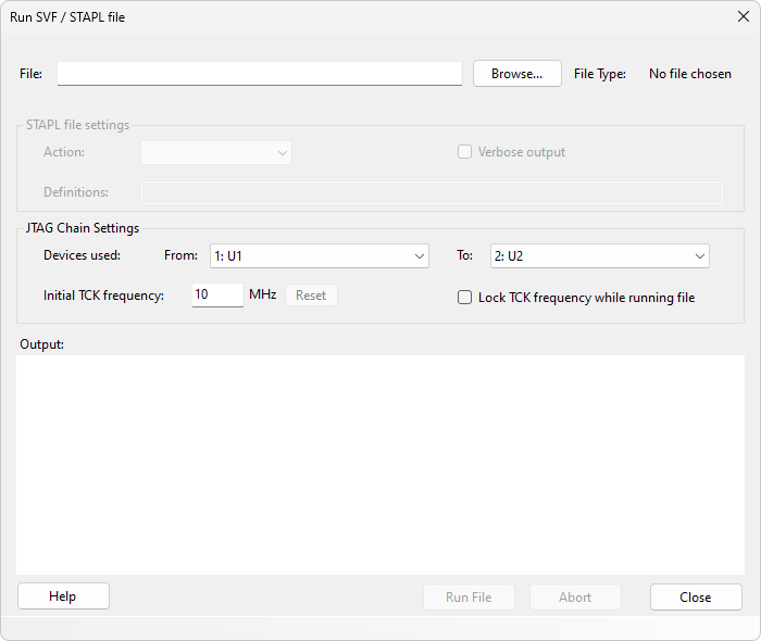 Run SVF/STAPL File Dialog Window