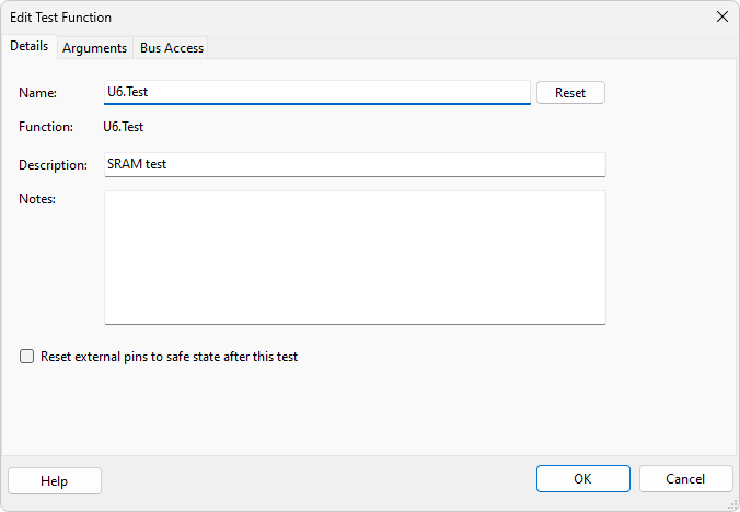 Edit Test Function Dialog