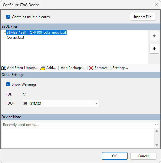 Configuring a multicore JTAG device