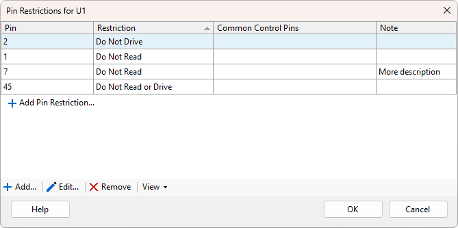 Adding a pin restriction