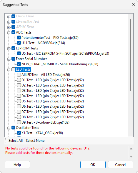 Suggested Tests Dialog