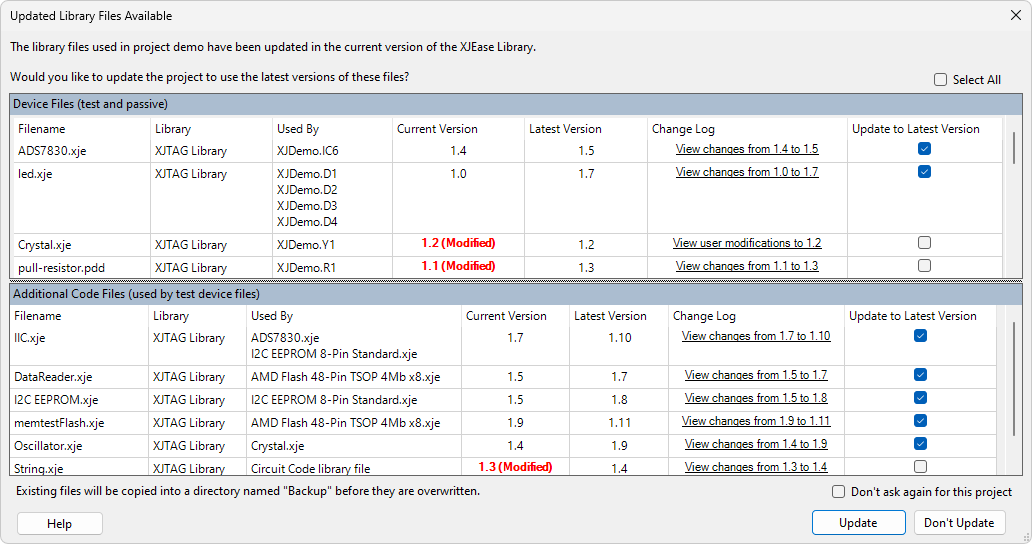 Updated Library Files Dialog