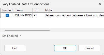 Vary connections dialog