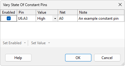 Vary constant pins dialog