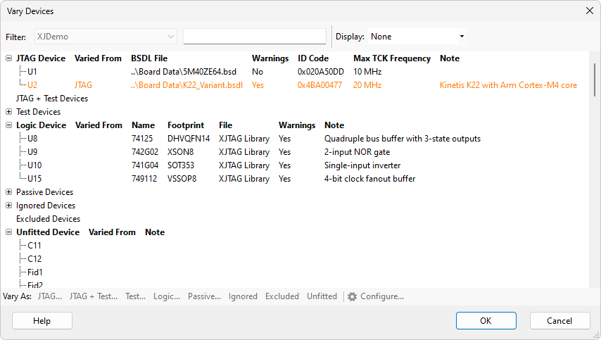 Vary devices dialog