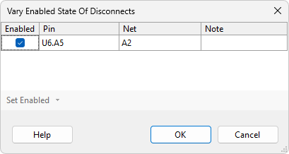 Vary disconnects dialog