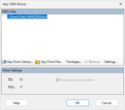 Vary jtag device dialog