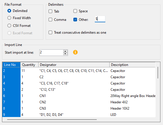 BOM - alternative delimiters