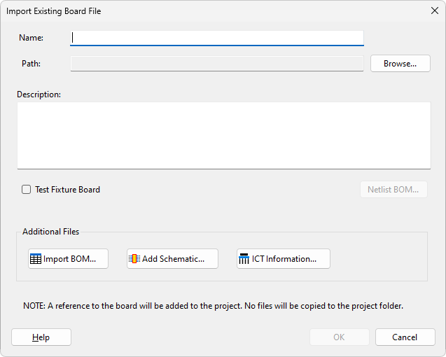 Import Existing Board pop-up window