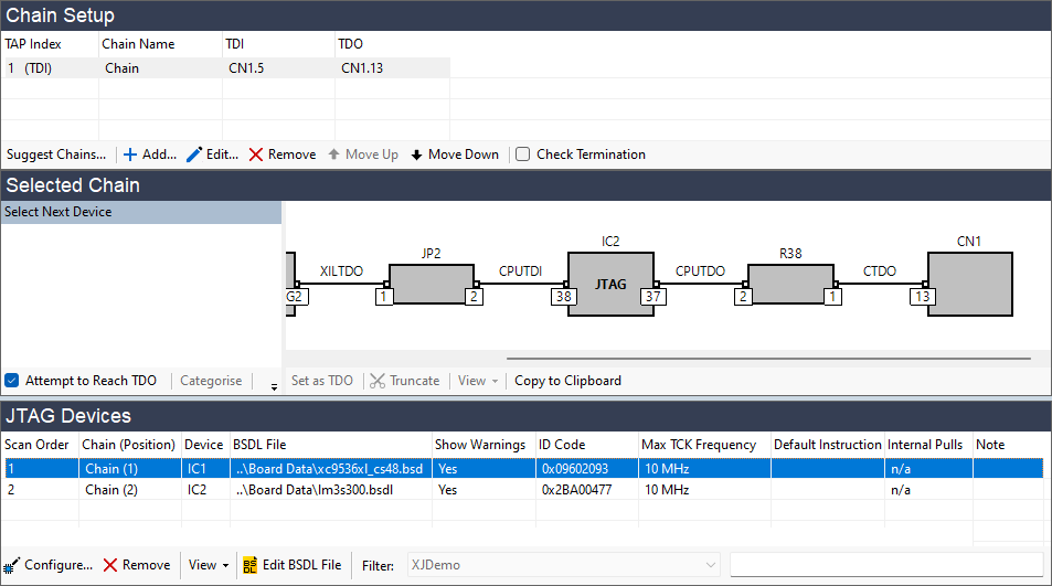 The completed JTAG chain