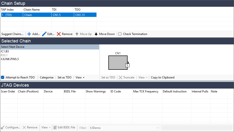 Selecting the next pin in the JTAG chain