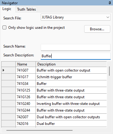 The Logic Navigator with definitions filtered by Description.