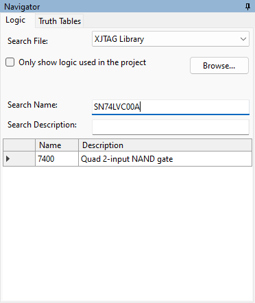 The Logic Navigator with definitions filtered by Name.