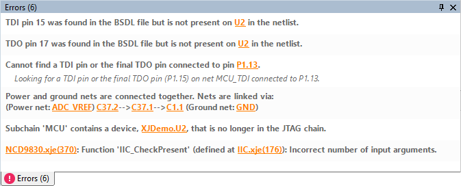 Errors pane