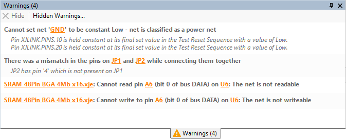 Warnings pane