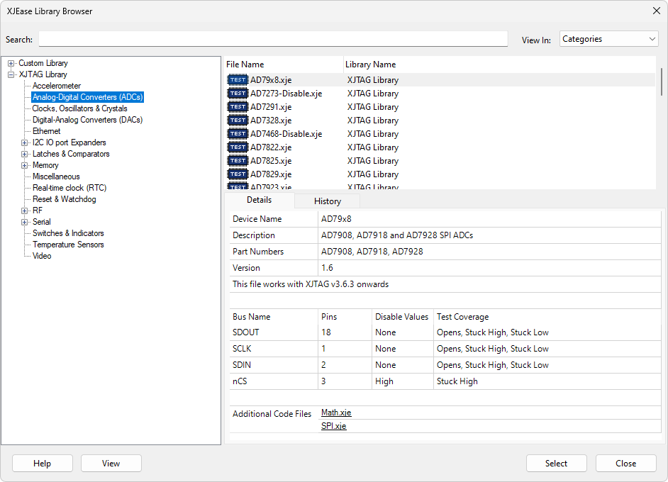 Library Browser with files viewed by category.
