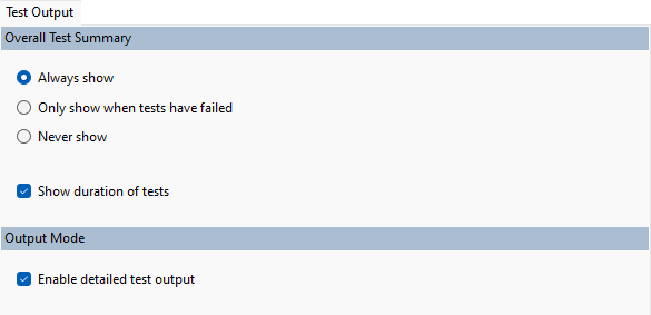 Test Output tab
