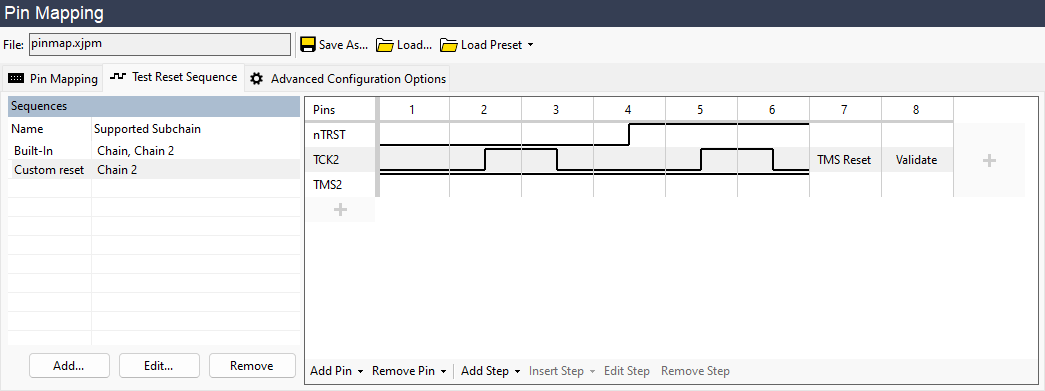 Test Reset Sequence section