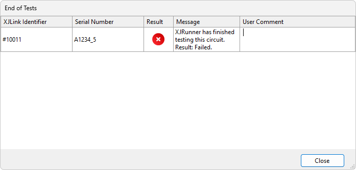 End of Tests Dialog